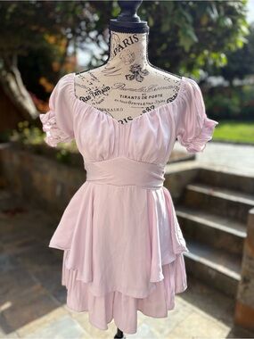 Saints + Secrets Light Pink Tiered Mini Ruffled Romper Dress